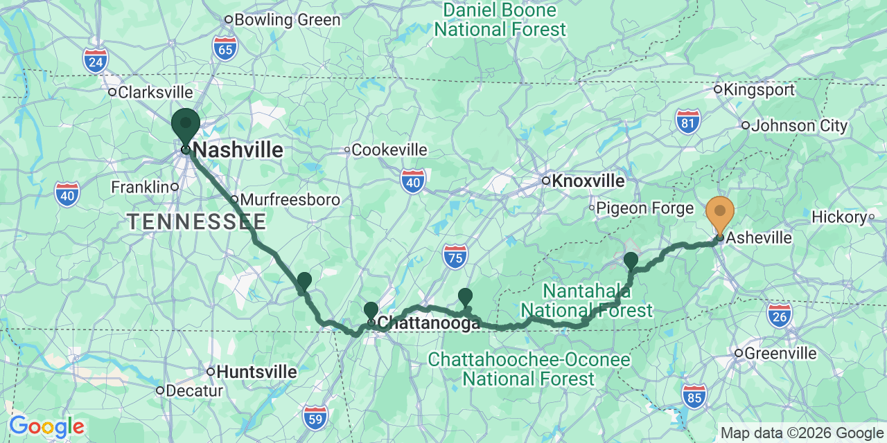 Nashville to Chattanooga to Asheville: The Tennessee River Gorge & Blue Ridge Scenic Route