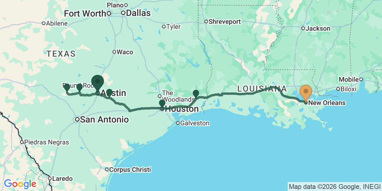 Austin to New Orleans: The Inland Hill Country & Deep South Route via US-290 and US-61