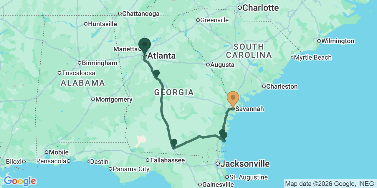 Atlanta to Savannah via the Golden Isles: Brunswick, Jekyll Island & the Georgia Coast on I-95 and US-17
